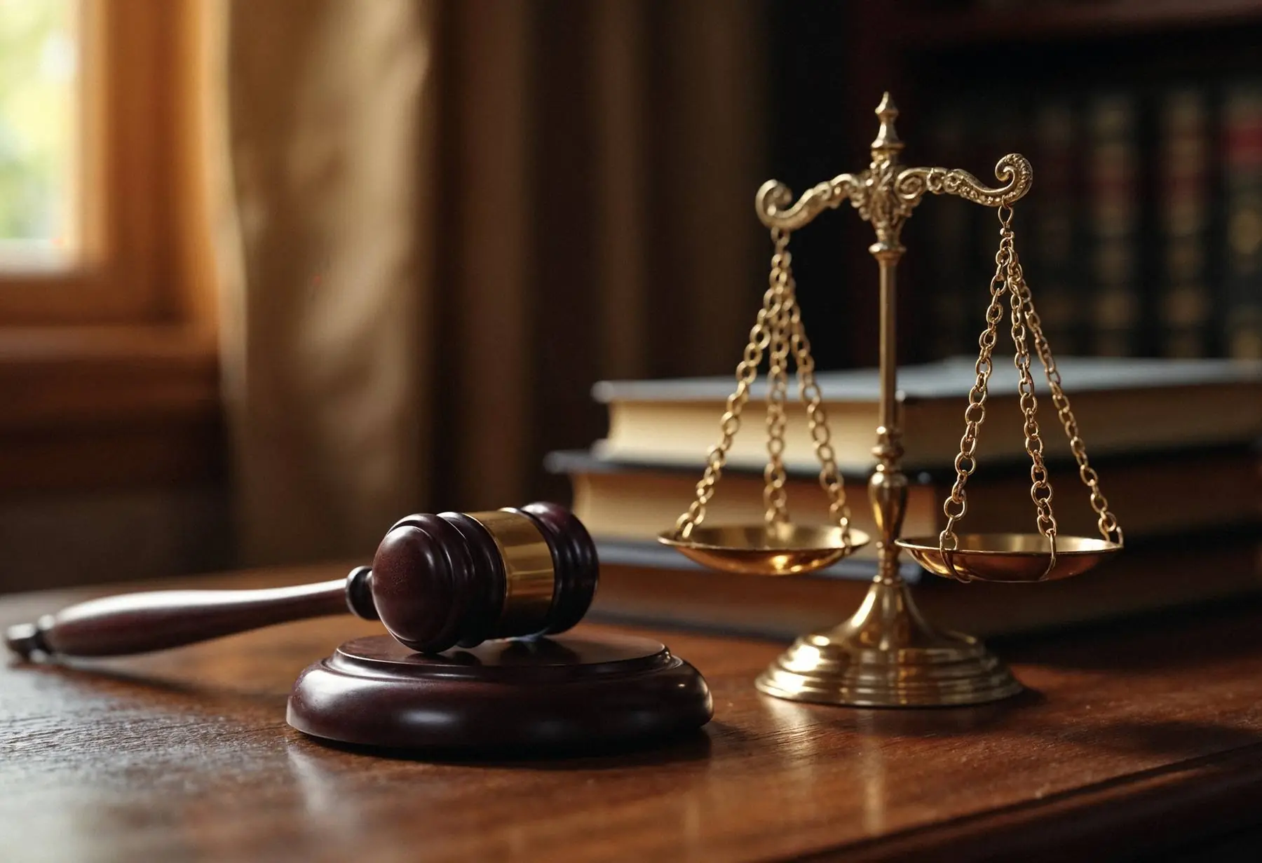 Gavel and brass scales on a desk